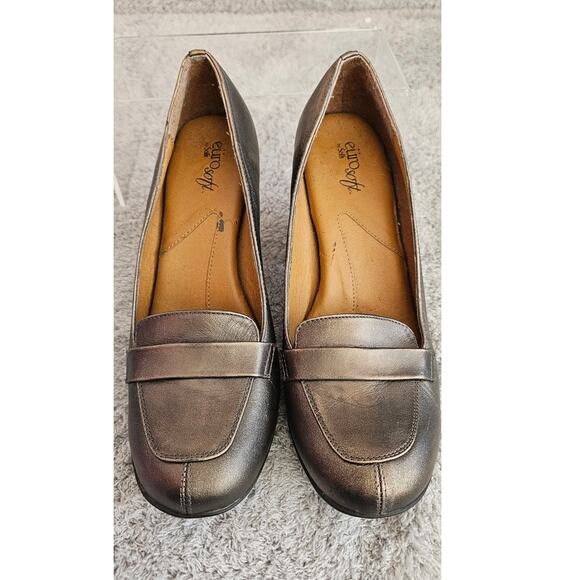 Eurosoft by Sofft Blocked Heeled Leather‎ Slip On Penny Loafer Women Sz 9 Bronze - Picture 2 of 10